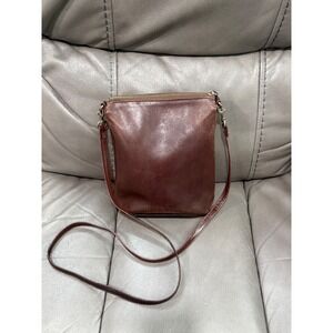 Vintage Brown Leather Crossbody Bag Small Shoulder Purse Zip Top 9" by 8"